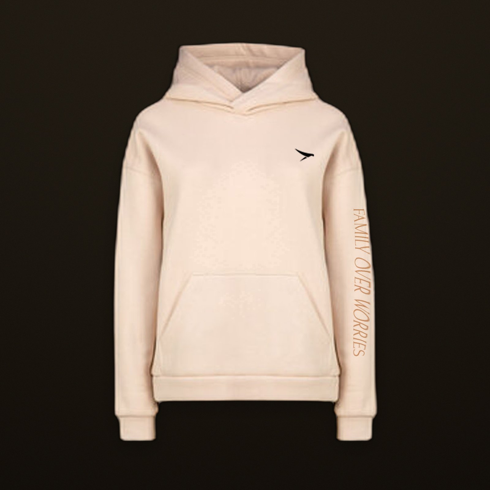 Sand FOREIGNERS hoodie, Family Over Worries printed on the sleeve