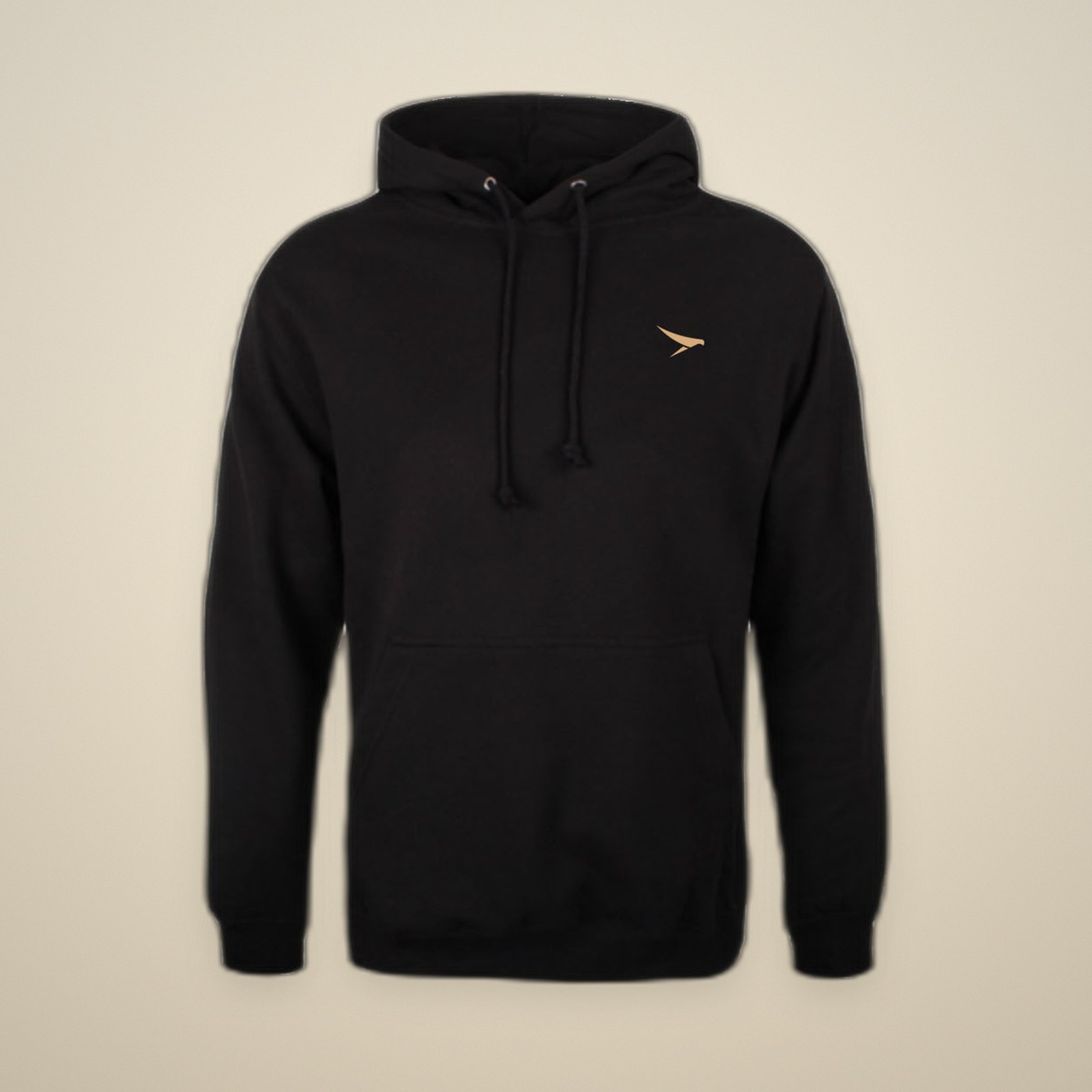 Black FOREIGNERS hoodie, gold embroidered swift on the chest